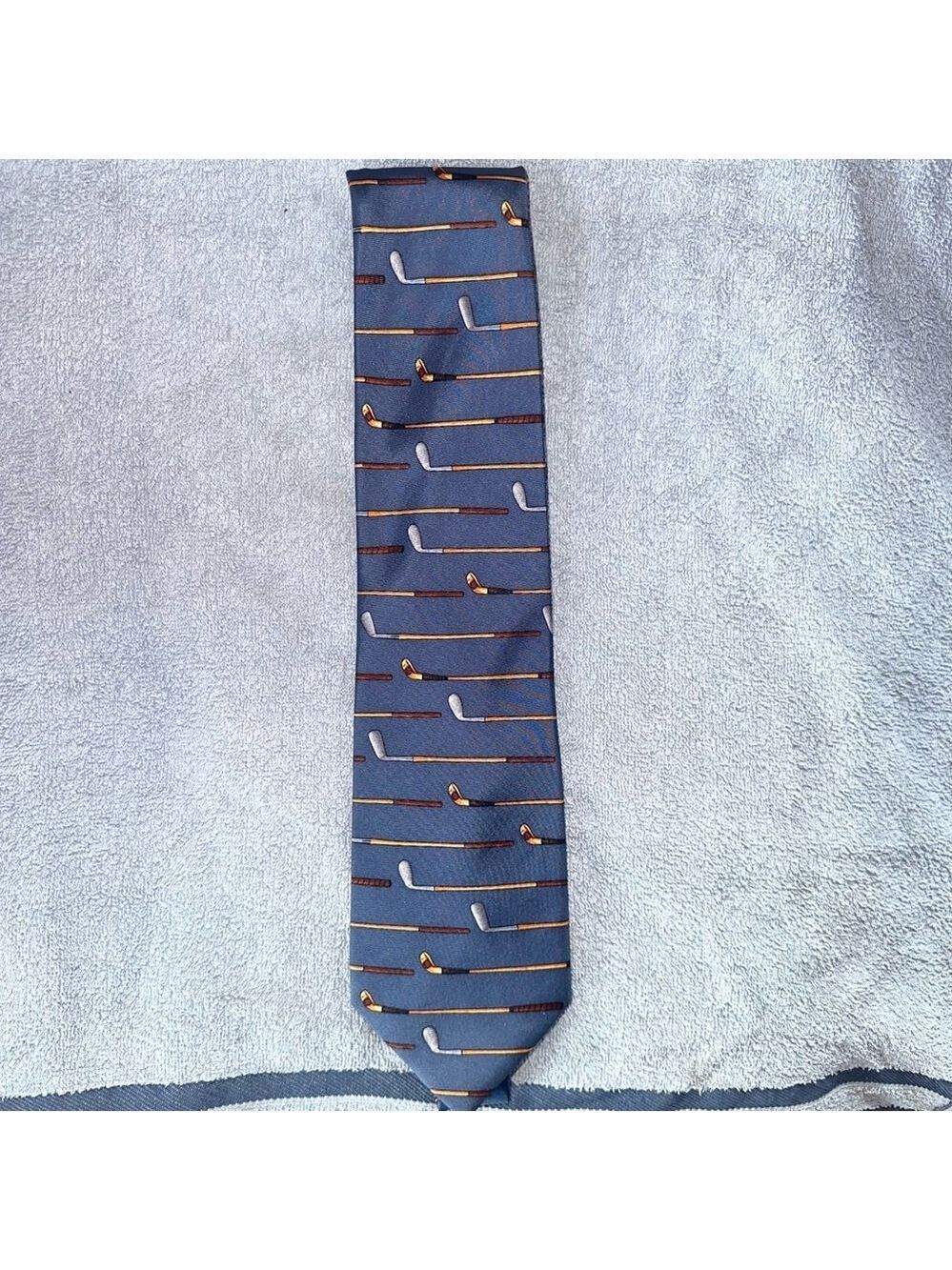 NWOT Vintage Alynn Neckwear Vintage Woods & Irons Golf Themed Silk Neck Tie